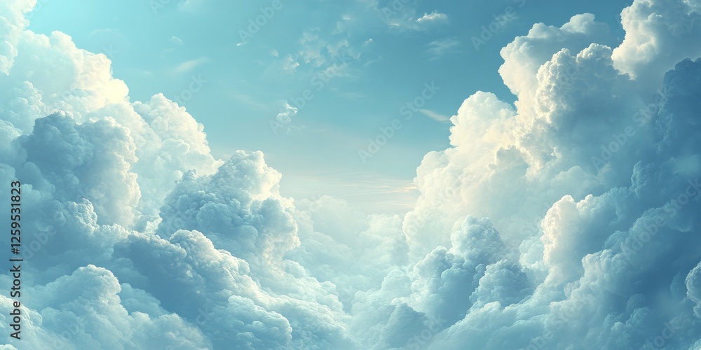 Naklejka premium Abstract cloudscape background. Featuring dreamy cloud formations and soft hues. Emphasizing tranquility and imagination. Ideal for serene and whimsical themes.