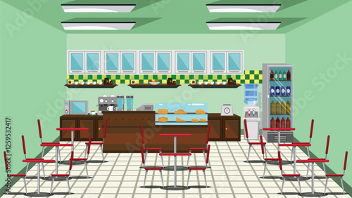 Canteen interior design vector illustration