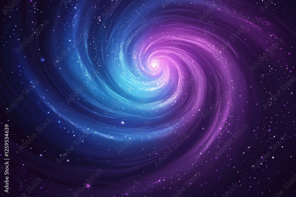 Obraz premium Stunning swirling galaxy in vibrant purple and blue hues, dotted with twinkling stars. Perfect for fantasy, science fiction, or cosmic-themed designs, adding an ethereal touch.