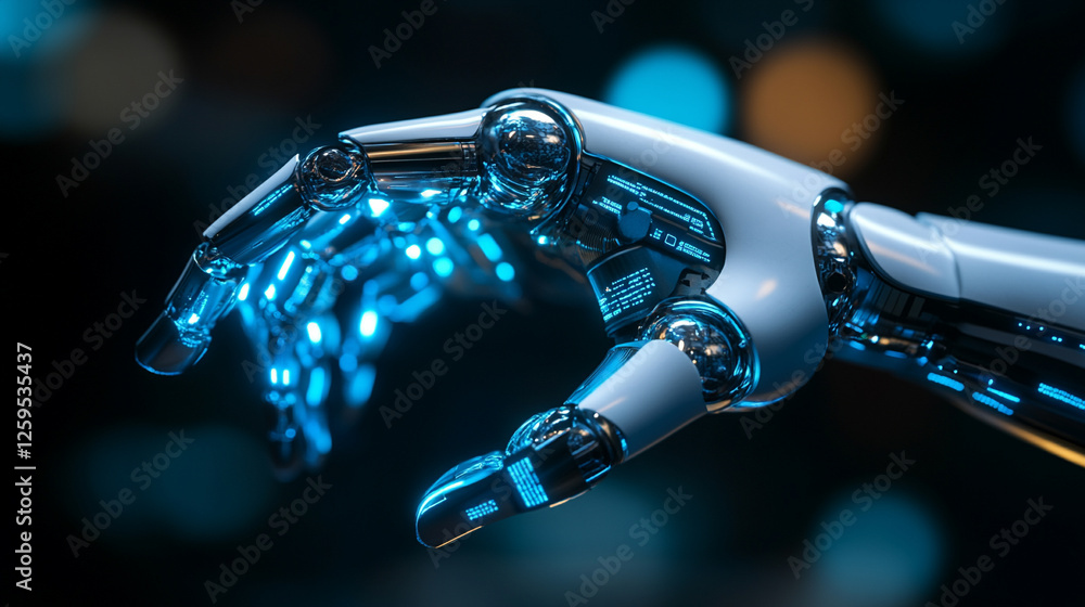 Futuristic cyberpunk technology with a centralized energy core, robot machine, and AI set against a modern, bright tone background, featuring a blurred empty space with chaos and a caption area on the Futuristic cyberpunk technology with a centralized energy core, robot machine, and AI set against a modern, bright tone background, featuring a blurred empty space with chaos and a caption area on the