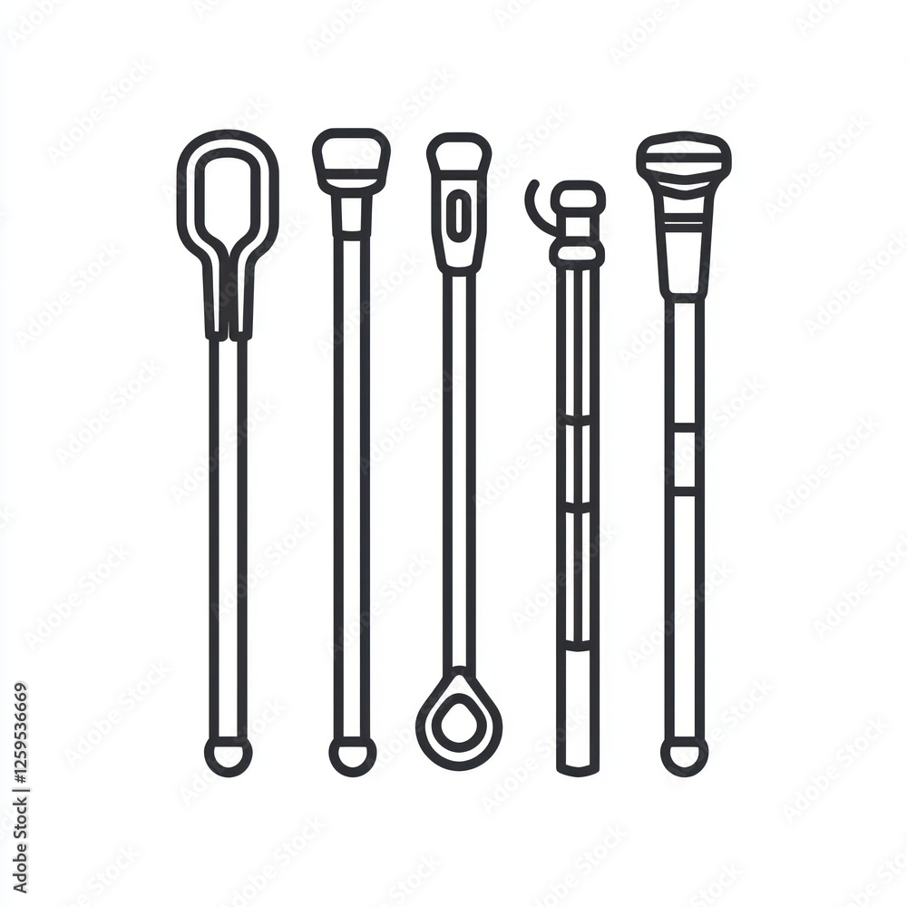 3D icon representing medical crutches for aiding mobility, white background. 3D icon representing medical crutches for aiding mobility, white background.