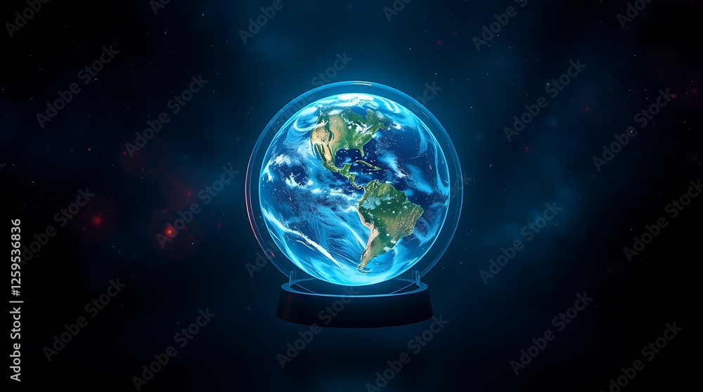 Obraz premium Illuminated Globe Displaying Earth in Space with Abstract Background