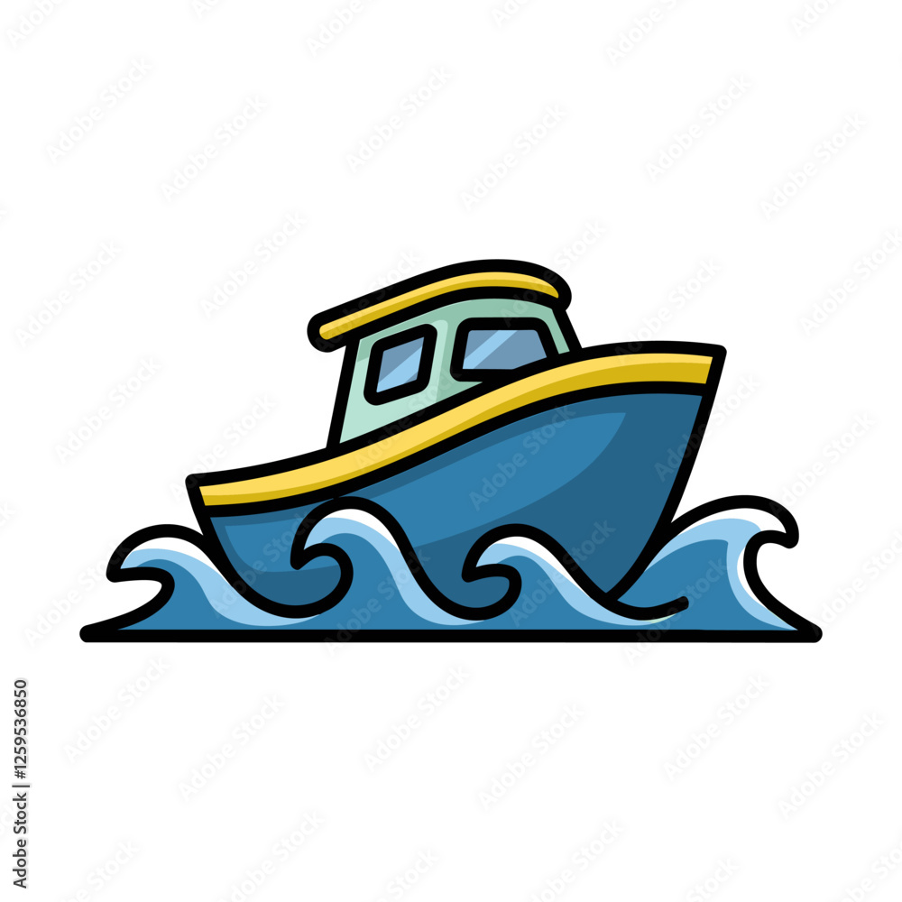 Cartoon Boat on Waves Icon Cartoon Boat on Waves Icon