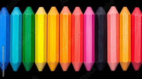 Colorful Crayons in a Row on a Black Background for Creative Projects
