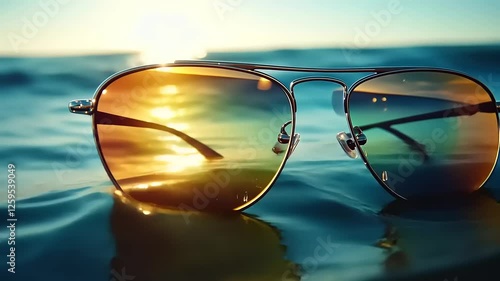 Wallpaper Mural Sunglasses Reflecting Golden Sunset Over Ocean Waves Torontodigital.ca