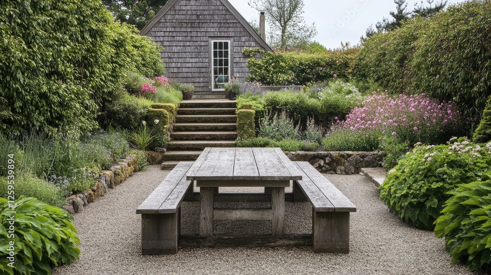 A tranquil backyard space with Granite Sand exterior walls and a peaceful garden setup. A tranquil backyard space with Granite Sand exterior walls and a peaceful garden setup.