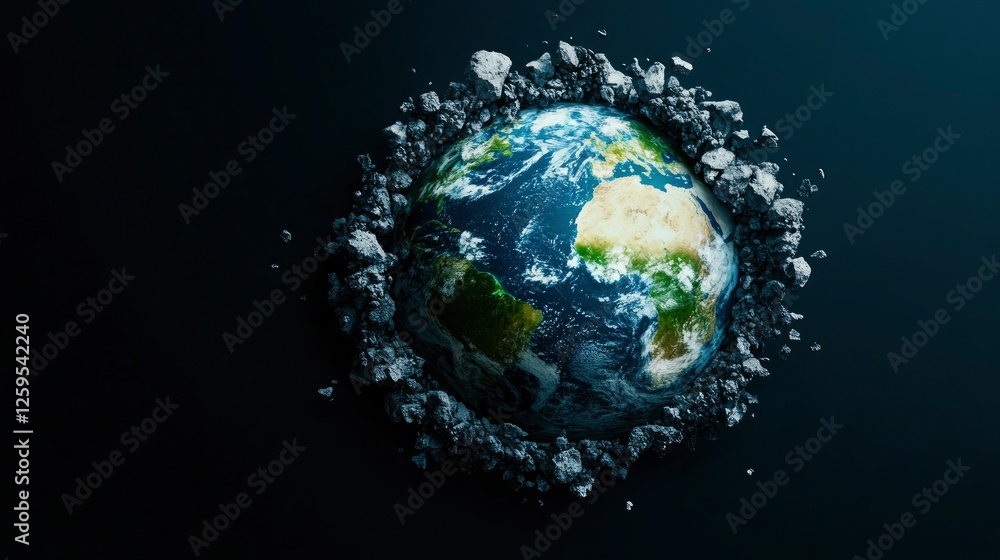 Fototapeta premium Fragile Earth A 3D Rendering of a Crumbling Planet
