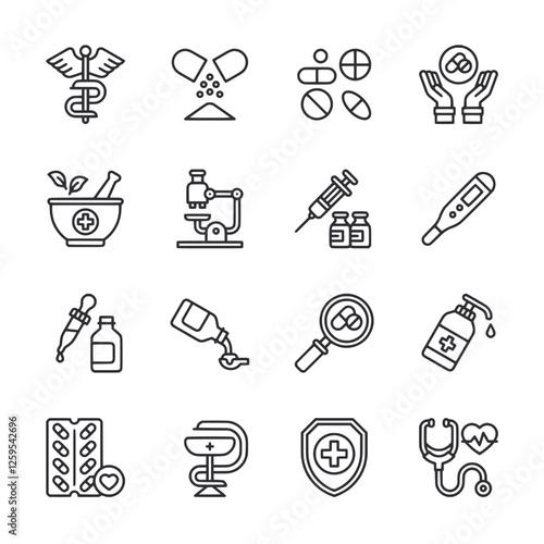 A set of medical symbols and icons