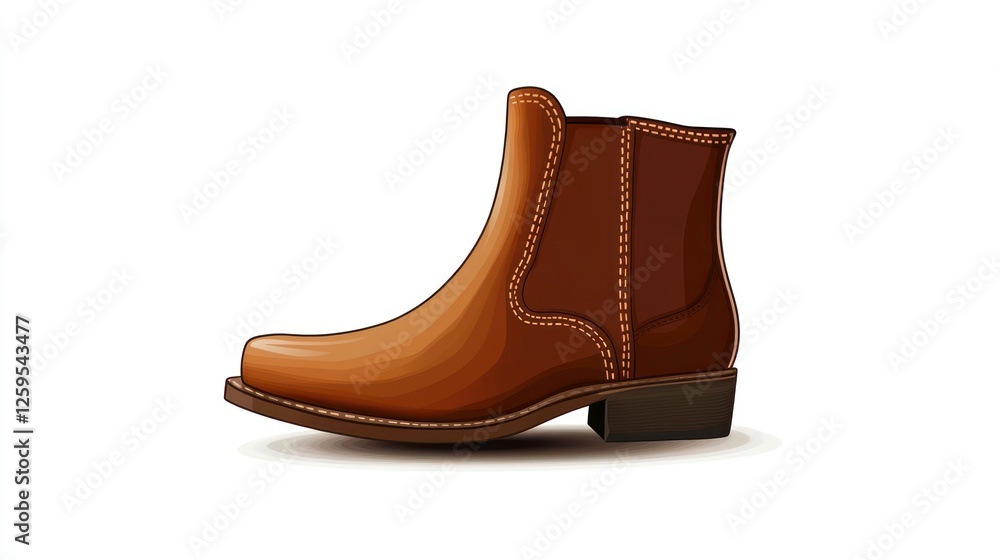 Cartoon vector of a brown leather boot, simple design, white background, vector art, simple colors, simple shadows, simple light and shadow Cartoon vector of a brown leather boot, simple design, white background, vector art, simple colors, simple shadows, simple light and shadow
