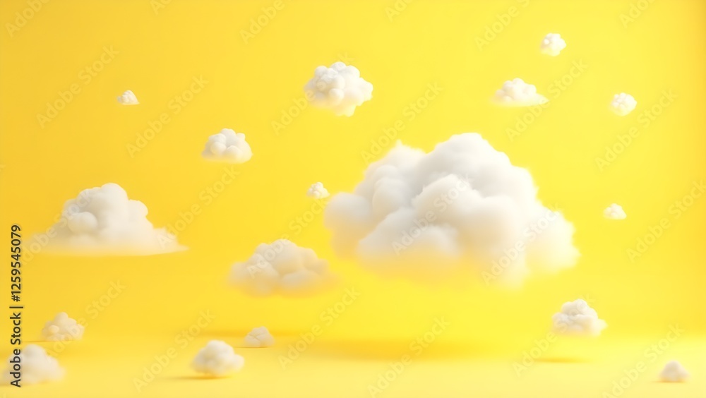 3d render, abstract minimal yellow background.sun and clouds 3d render, abstract minimal yellow background.sun and clouds