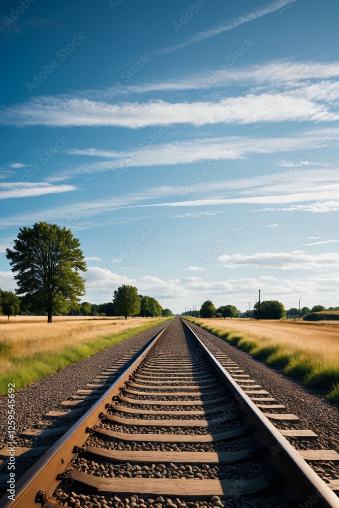 Fototapeta premium there is a train track that is going down the middle of the field