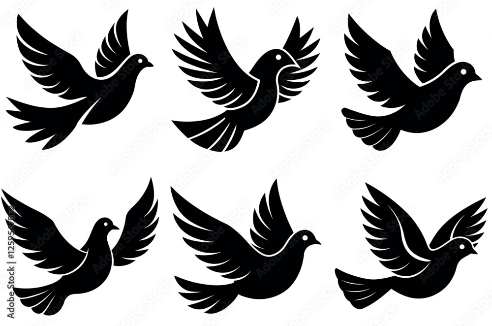 Black silhouettes of various kinds of birds. A vector illustration Black silhouettes of various kinds of birds. A vector illustration