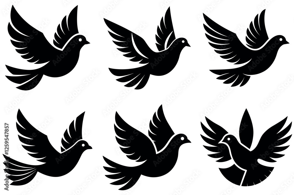 Black silhouettes of various kinds of birds. A vector illustration Black silhouettes of various kinds of birds. A vector illustration