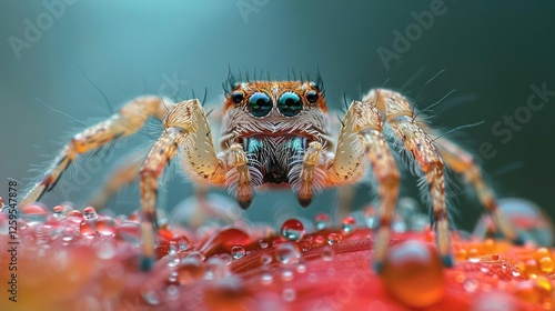 A large spider with blue eyes and long legs