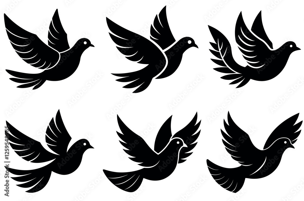 Obraz premium Black silhouettes of various kinds of birds. A vector illustration