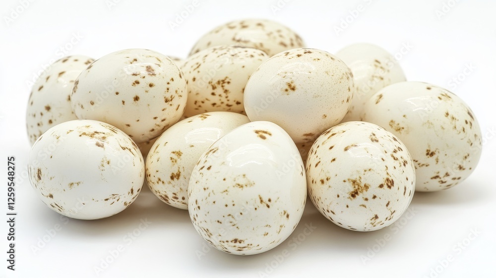 118.A group of raw duck eggs isolated on a white surface, their delicate yet rich appearance highlighting their high nutritional value, especially their protein content. 118.A group of raw duck eggs isolated on a white surface, their delicate yet rich appearance highlighting their high nutritional value, especially their protein content.