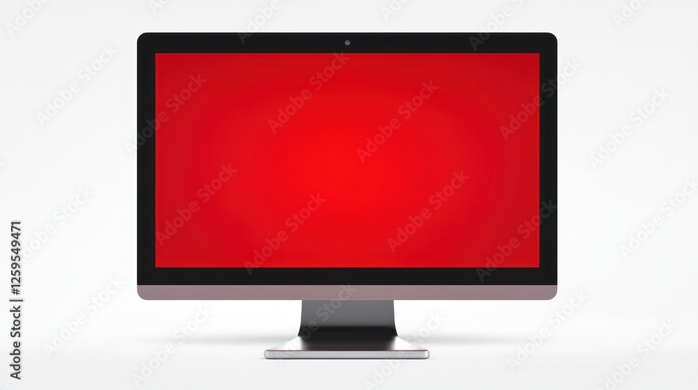 Fototapeta premium Modern Computer Monitor Displaying a Vibrant Red Screen on White Background