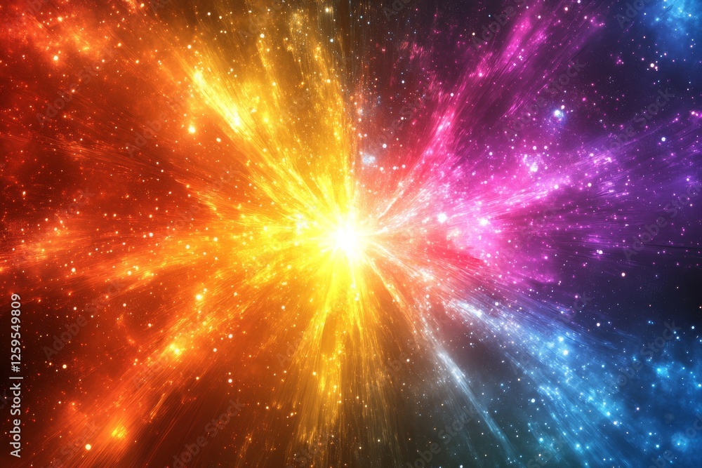 Fototapeta premium Abstract cosmic flare bursts background. Featuring cosmic flare bursts and bright colors. Emphasizing depth and intensity. Ideal for space and dynamic themes.