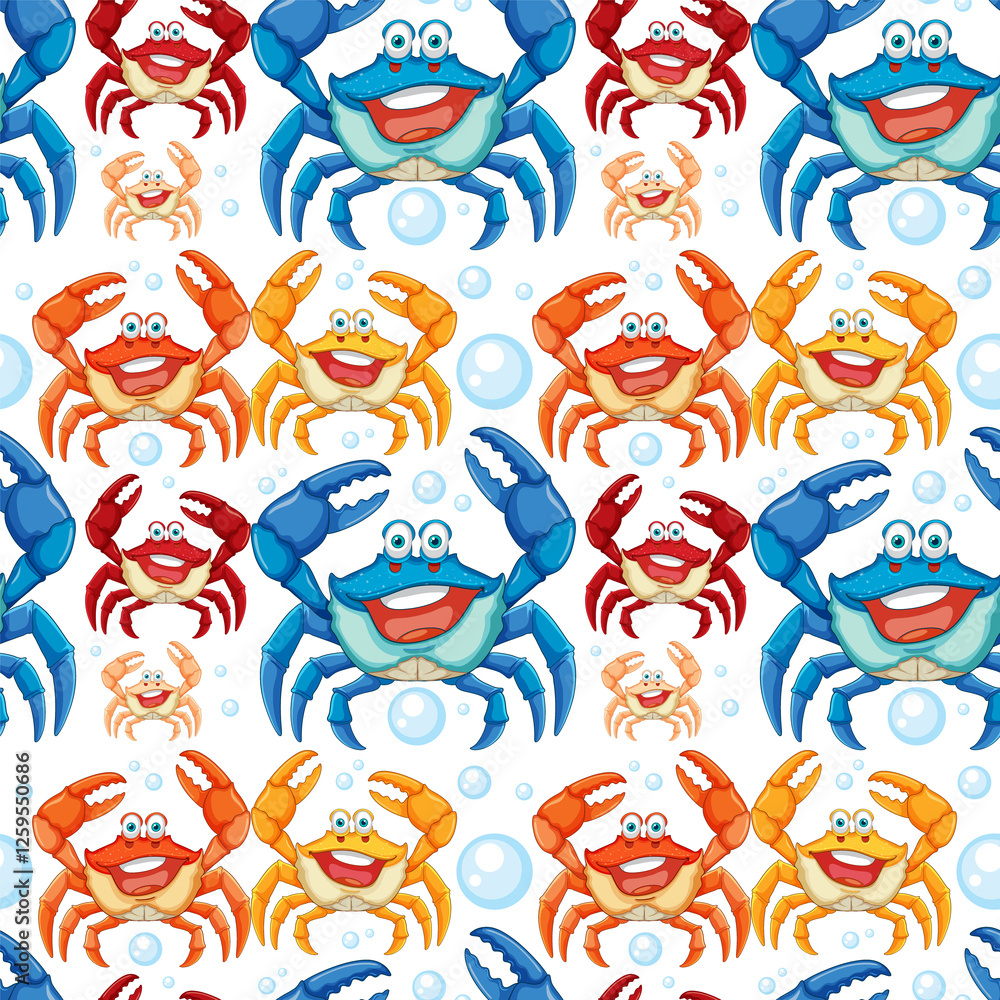 Obraz premium Playful crabs with bubbles in a seamless design