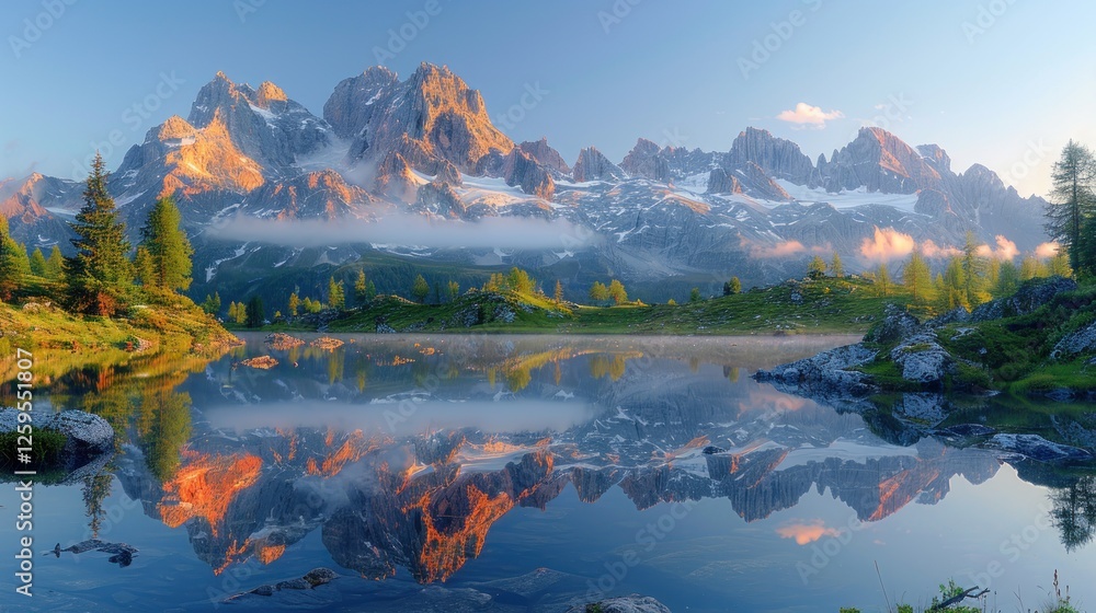 Obraz premium Majestic Mountain Reflection in Tranquil Lake