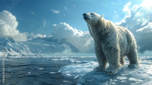 Polar Bear on Ice Floe in Arctic Landscape