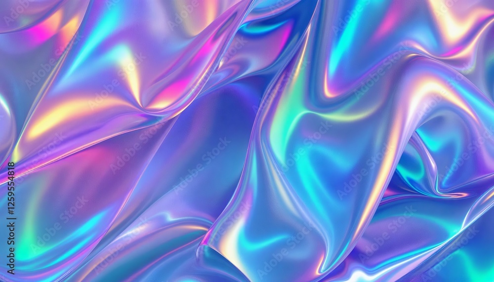 Fototapeta premium Iridescent Textile Waves Abstract Holographic Texture Background