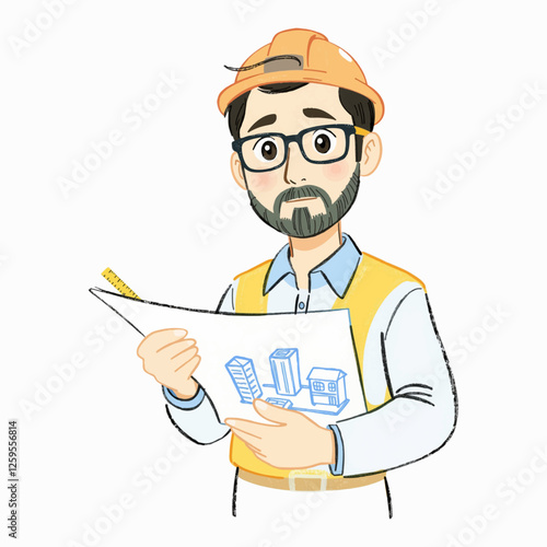 Illustration Architect Holding Blueprint Isolated Background for Urban Design