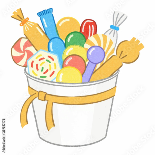 Illustration Assorted Candy Bucket Ribbon Isolated Background Holiday Decor