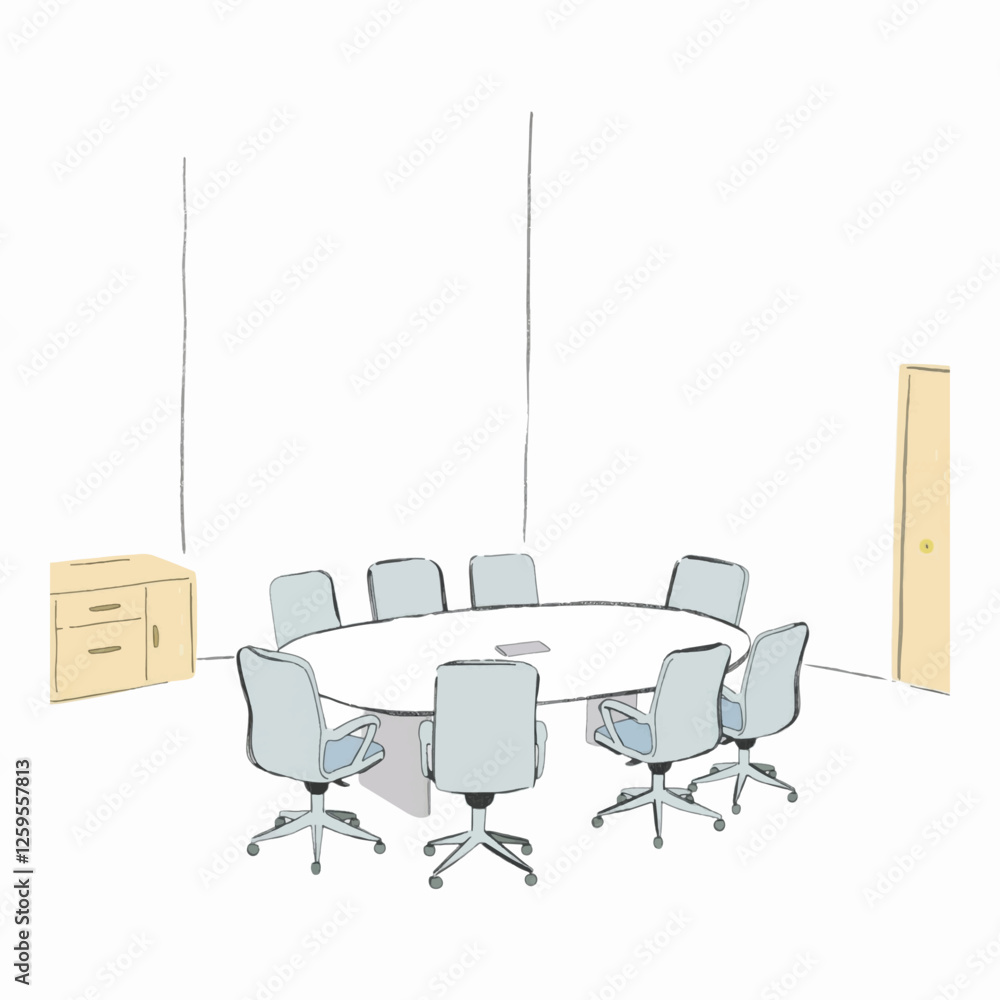Fototapeta premium Illustration of Conference Room with Empty Chairs Around a Table