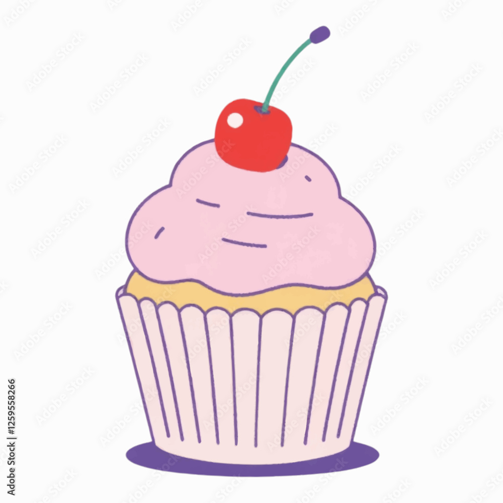 Illustration Cupcake Pink Isolated Background Dessert Icon Illustration Cupcake Pink Isolated Background Dessert Icon
