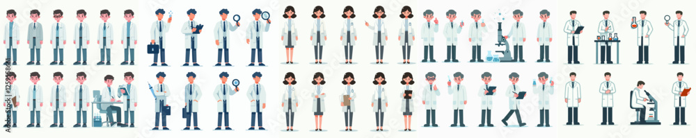 Vector set of a person scientist standing full body with a simple and minimalist flat design style Vector set of a person scientist standing full body with a simple and minimalist flat design style