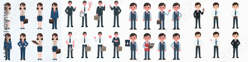 Vector set of a person salesperson standing full body with a simple and minimalist flat design style