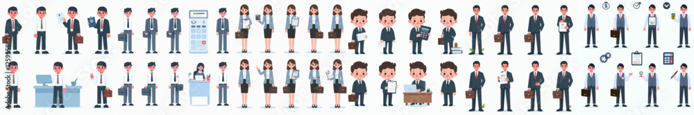 Vector set of a person accountant standing full body with a simple and minimalist flat design style Vector set of a person accountant standing full body with a simple and minimalist flat design style
