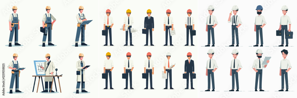 Vector set of a person architect standing full body with a simple and minimalist flat design style, plain white background Vector set of a person architect standing full body with a simple and minimalist flat design style, plain white background