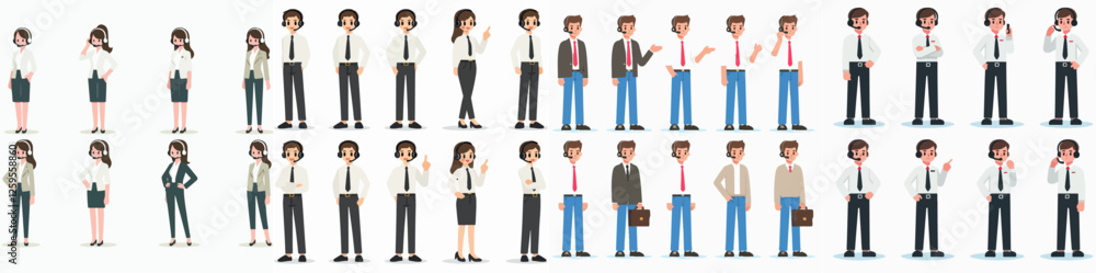 Vector set of a person customer service representative standing full body Vector set of a person customer service representative standing full body