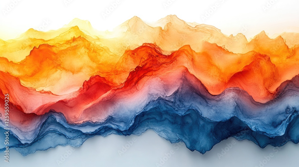Vibrant abstract landscape with flowing waves of orange, red, and blue hues, evoking emotion Vibrant abstract landscape with flowing waves of orange, red, and blue hues, evoking emotion