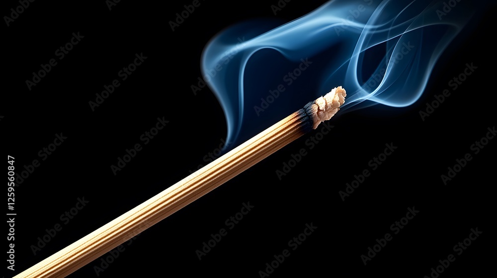 Fototapeta premium Burning Matchstick with Wisps of Smoke in Dark Background