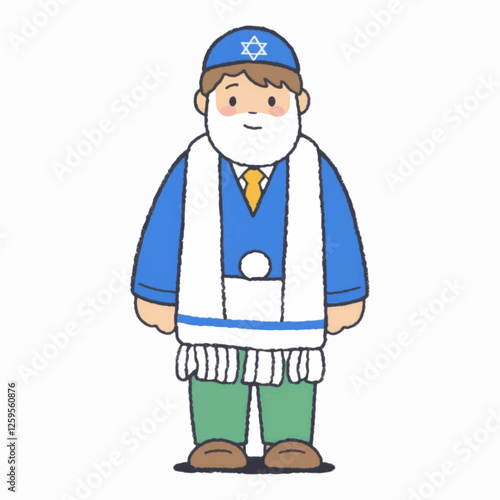 Illustration of Illustration of Figure Character in a Tallit and Kippah for Jewish Traditions
