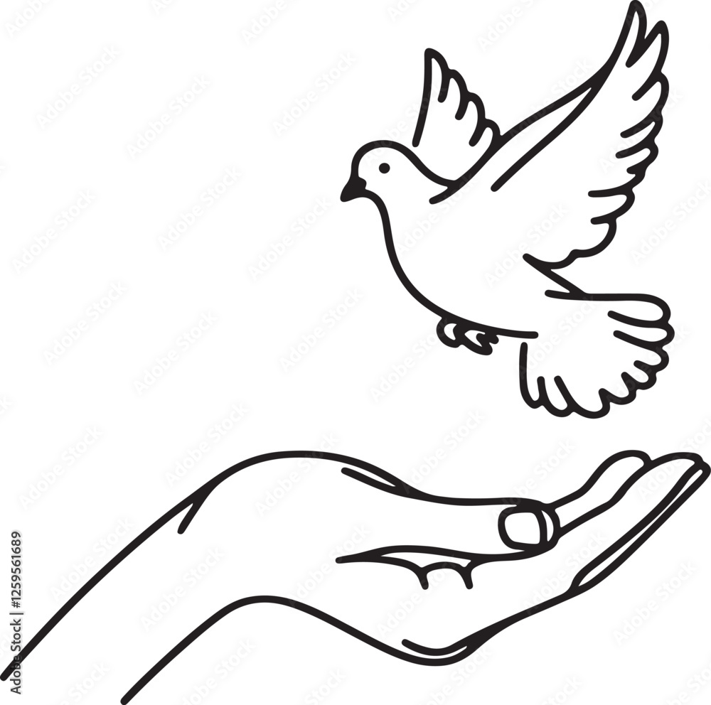 Hand and Dove Line Art Illustration Hand and Dove Line Art Illustration