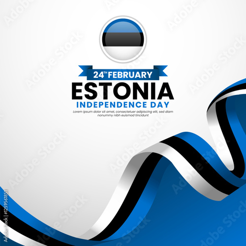 Estonia flag ribbon for independence day square banner background with blank space area