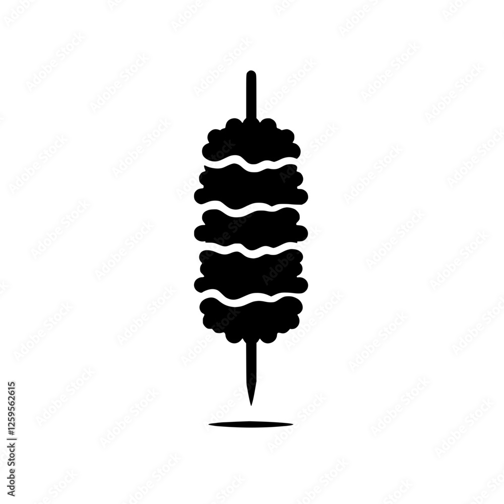 Grilled Skewer Icon: A simple yet evocative black and white icon of a grilled skewer, perfect for representing delicious meals, food truck fare, or the concept of grilling and barbecuing. Grilled Skewer Icon: A simple yet evocative black and white icon of a grilled skewer, perfect for representing delicious meals, food truck fare, or the concept of grilling and barbecuing.