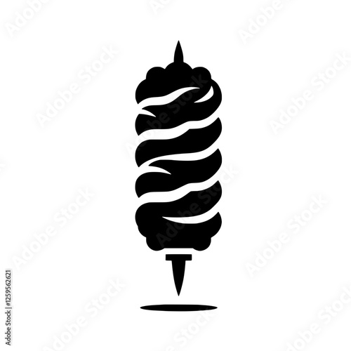Delicious Doner Kebab Icon: An appetizing silhouette of a traditional doner kebab, featuring layers of spiced meat stacked on a skewer, perfect for menus, food blogs, or branding.  