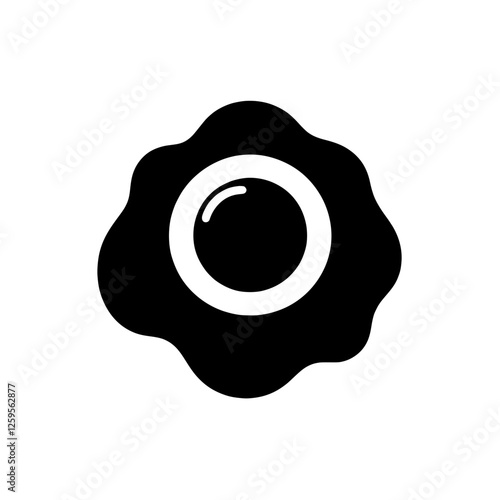 Fried Egg Icon: Simple silhouette of a fried egg icon, perfect for web design, app development, and culinary-themed projects. This vector illustration is minimalistic and bold.