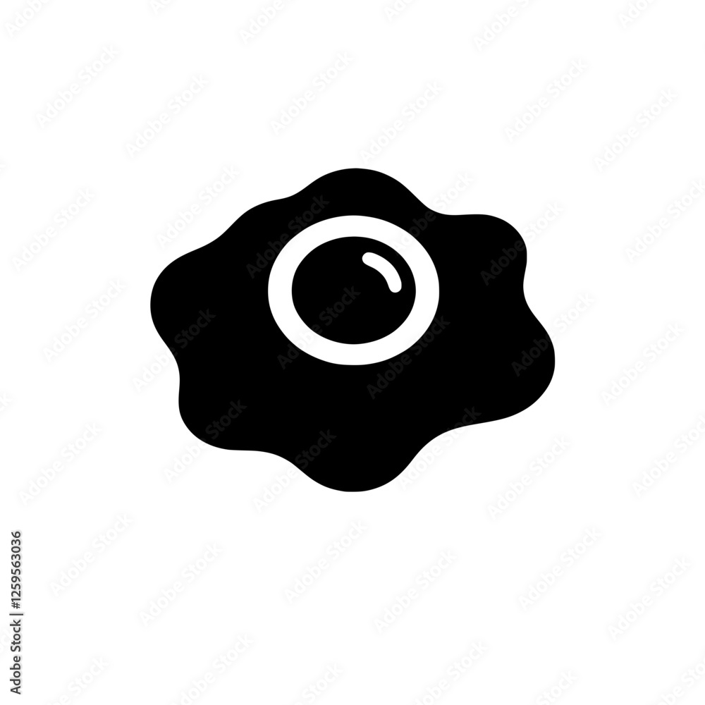 Fried Egg Icon: A simple yet bold, black silhouette of a fried egg, perfectly capturing the classic breakfast staple. Fried Egg Icon: A simple yet bold, black silhouette of a fried egg, perfectly capturing the classic breakfast staple.