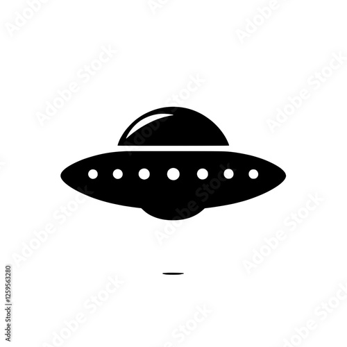 UFO Icon: A sleek, minimalist black-and-white icon depicting a classic UFO, ideal for graphic design, website design, or any project requiring a simple yet impactful visual of extraterrestrial travel.