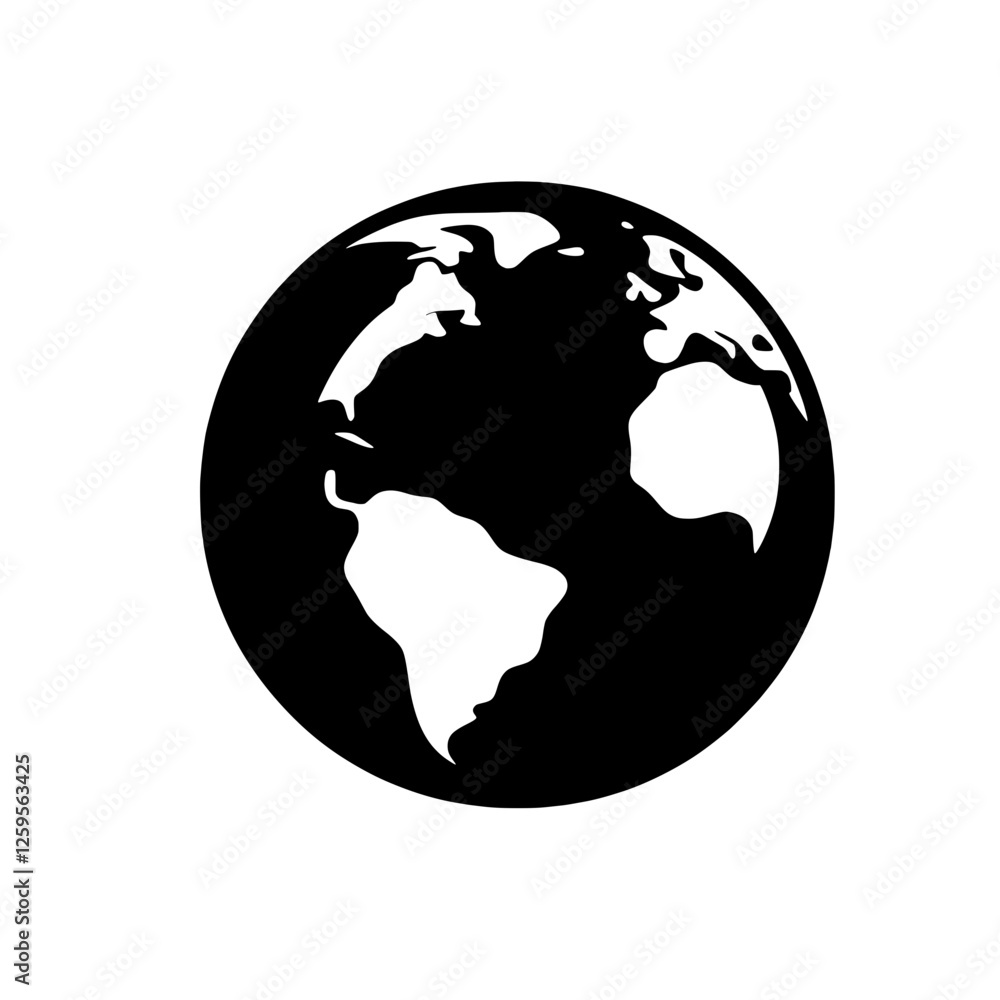 Obraz premium Global Connection: A simple yet powerful black and white illustration of the Earth, symbolizing global connectivity, unity, and the interconnectedness of our world. 
