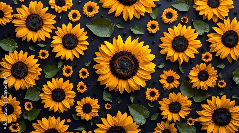 Sunflower mandalas forming geometric patterns on a black background Sunflower mandalas forming geometric patterns on a black background
