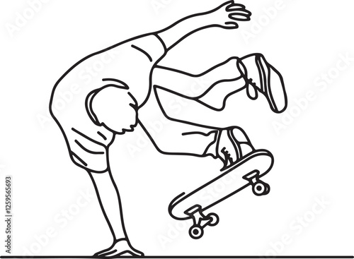 Dynamic Line Drawing of Skateboarder in Handplant Action