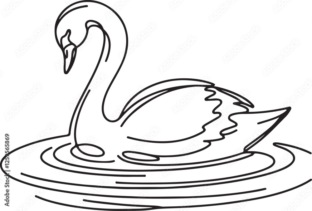 Elegant Line Drawing of Swan on Water Elegant Line Drawing of Swan on Water