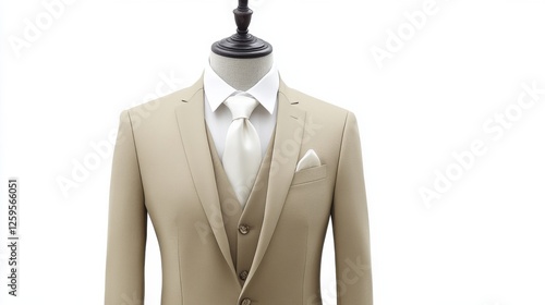 Realistic Womens 3Piece Beige Suit with SingleBreasted Blazer photo